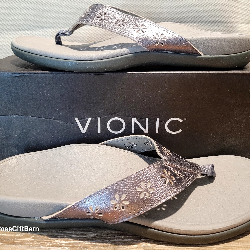 Vionic Womens Orthotic Sandals Sz 10M Pewter New In Box SHONA